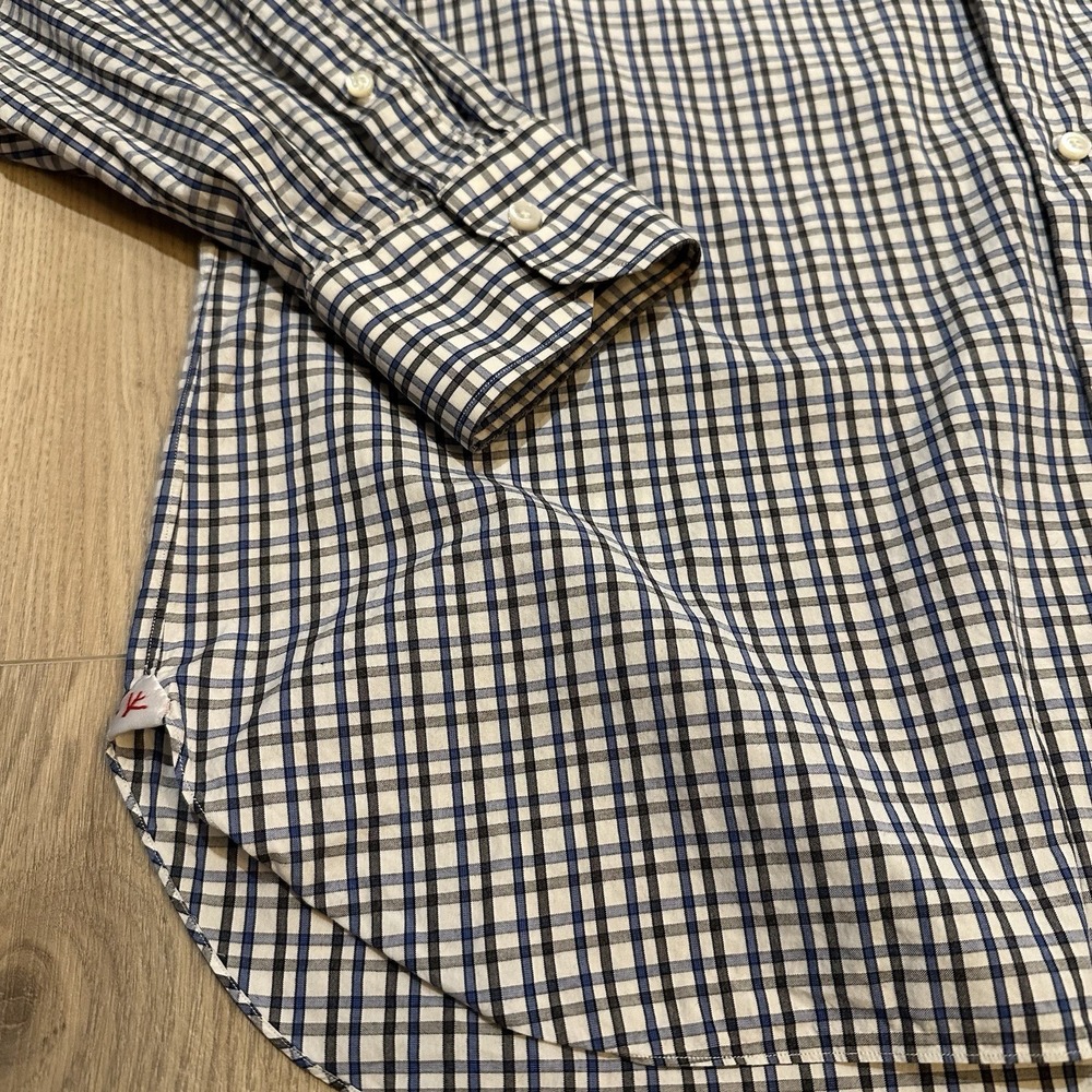 ISAIA Plaid Long Sleeve Button Up Shirt Blue Check Plaid 17 43‎ Made in Italy - Picture 3 of 8